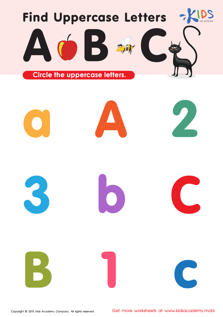 Find Uppercase Letters A, B, and C Worksheet
