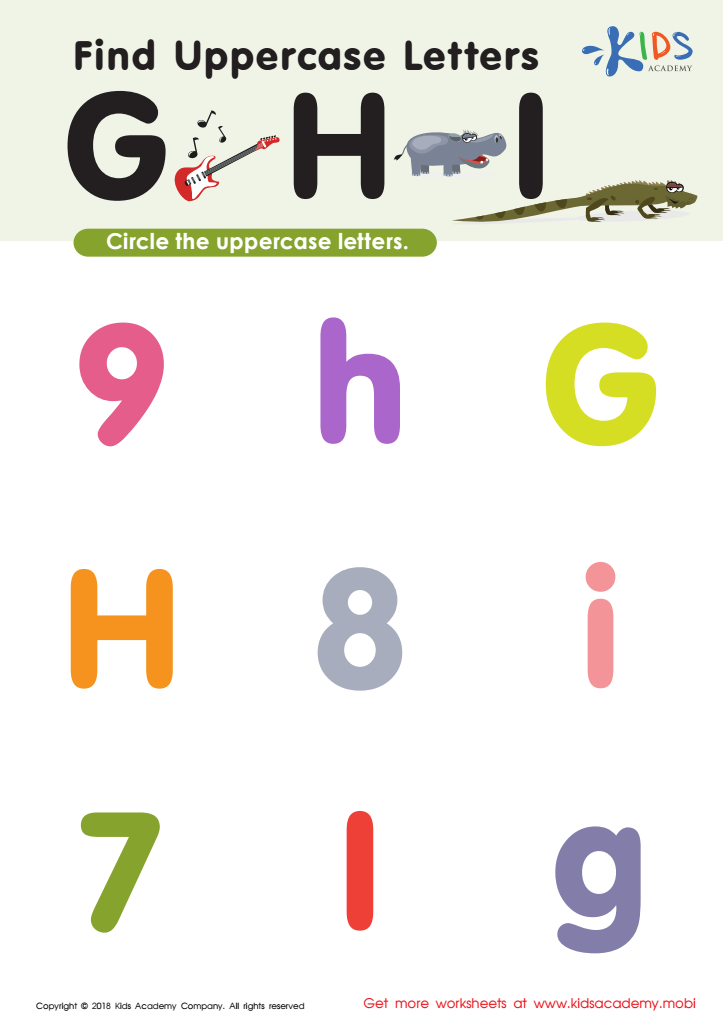 Find Uppercase Letters G, H, and I Worksheet Preview