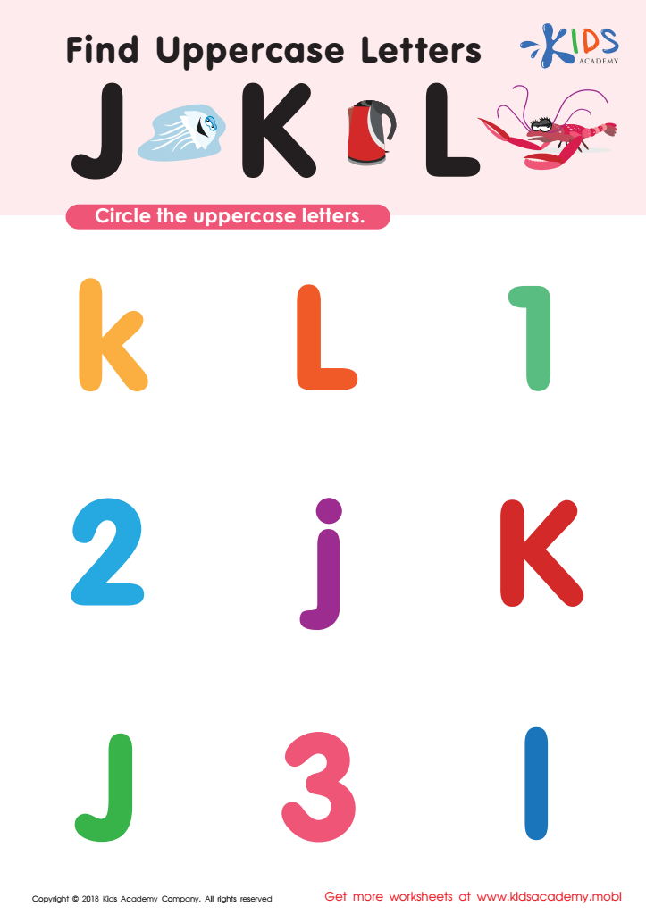 Find Uppercase Letters J, K, and L Worksheet