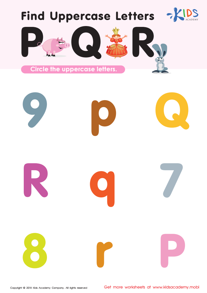 Find Uppercase Letters P, Q, and R Worksheet