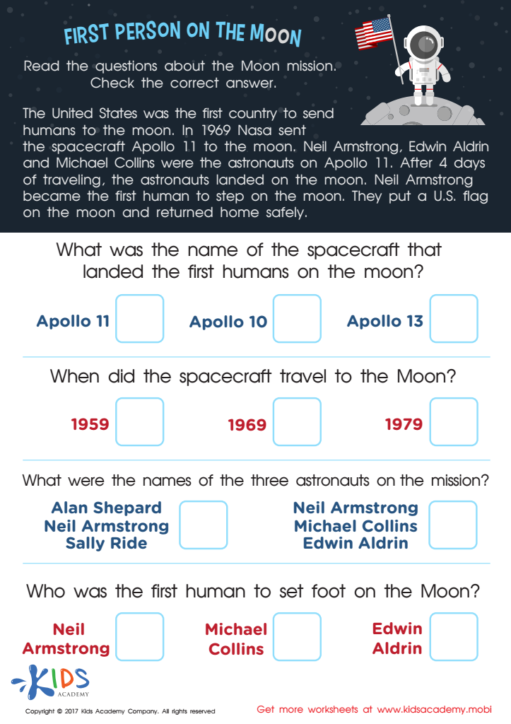 First Person on the Moon Worksheet