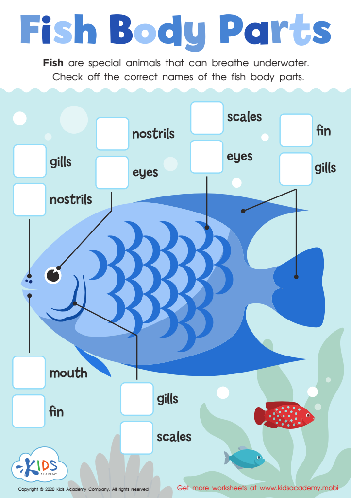 Fish Body Parts Worksheet for kids
