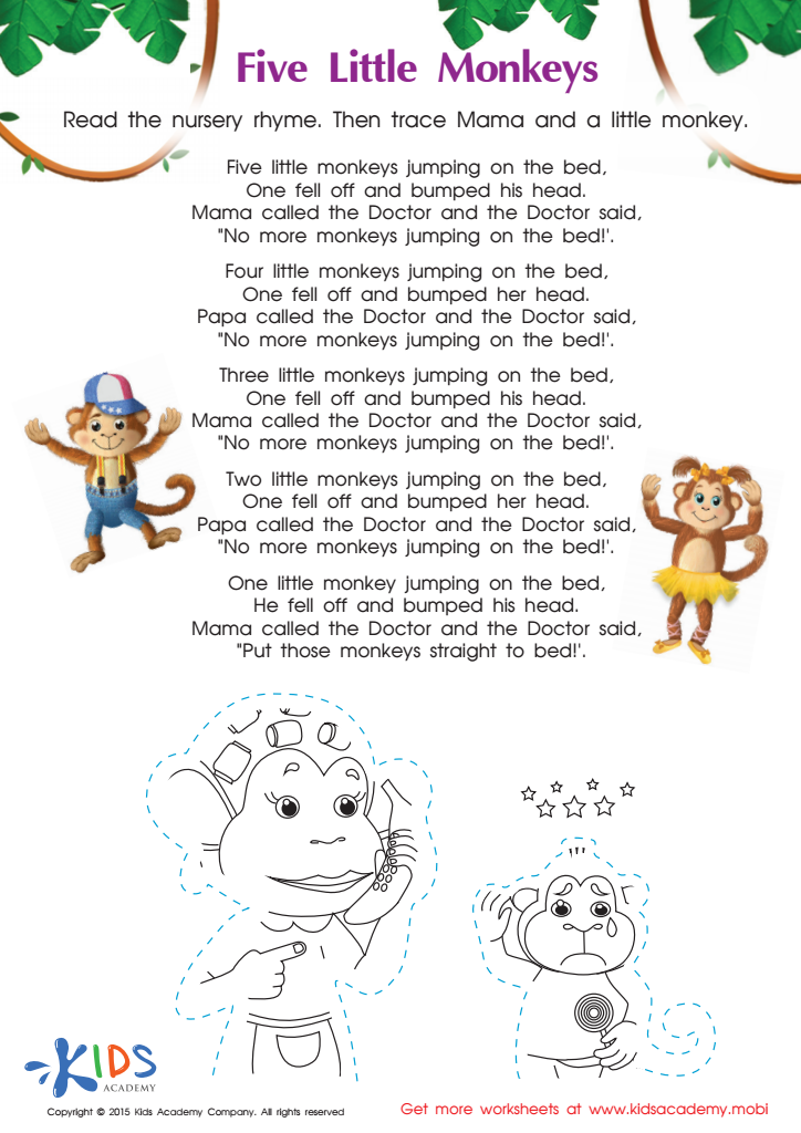 The Five Little Monkeys Nursery Rhyme Worksheet