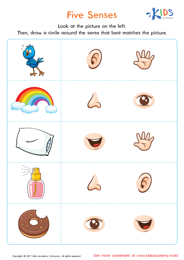 Five Senses Printable Free Printout for Kids