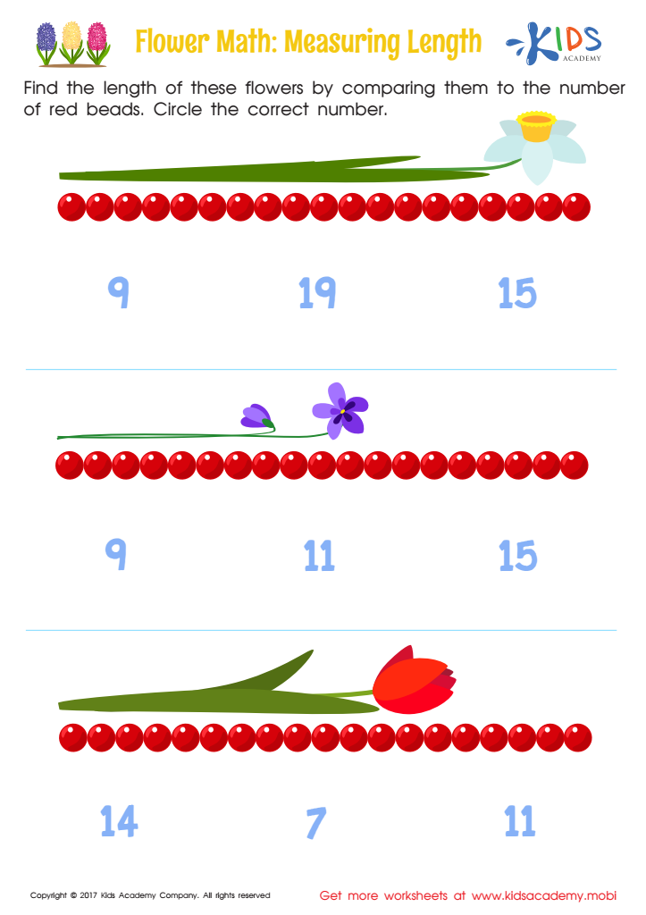 Flower Math Measuring Height Worksheet Free Printout For Kids