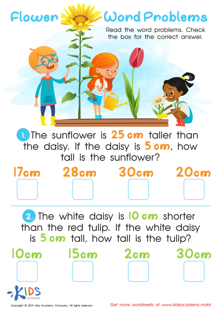 Flower Word Problems Worksheet