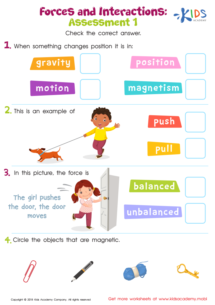 Forces and interactions printable worksheet