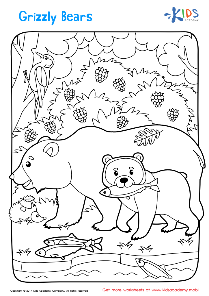 Free printable grizzly bear coloring page