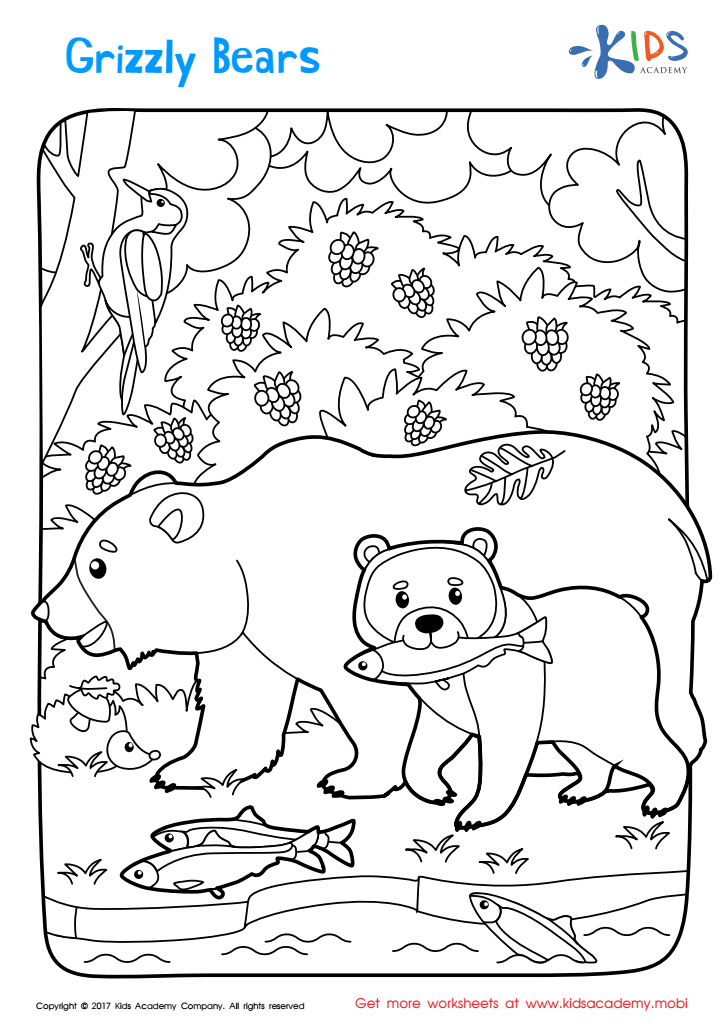Free Printable Grizzly Bear Coloring Page: Free Printable Worksheet for Children