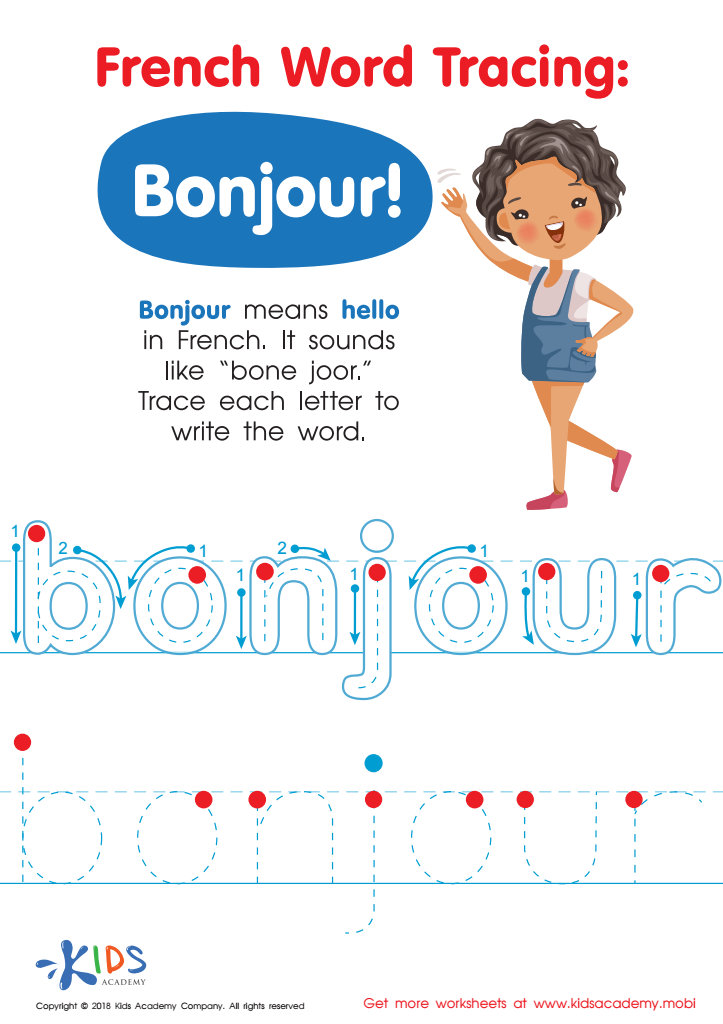 French Word Tracing: Bonjour Worksheet