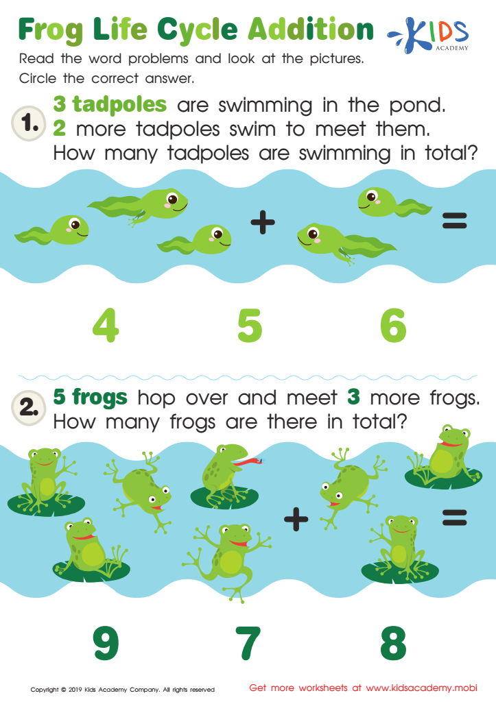 Frog Life Cycle Addition Worksheet