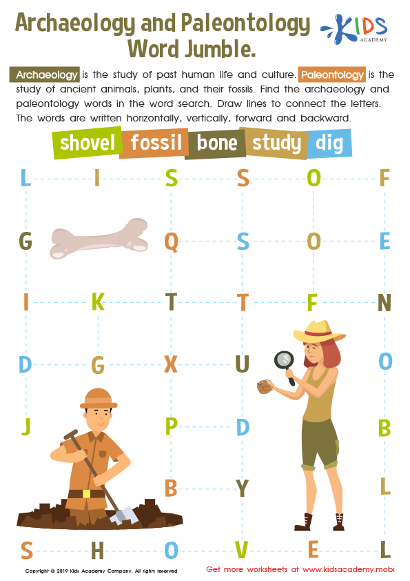Archaeology and Paleontology Word Jumble Worksheet