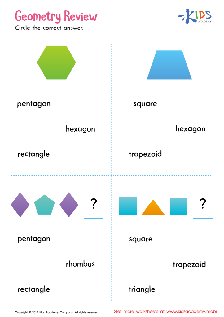 Geometry Review Printable Worksheet