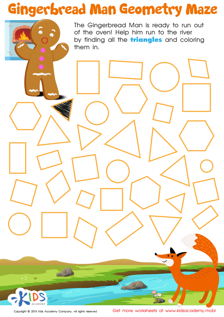 Gingerbread Man Geometry Maze Worksheet: Free Printable PDF for Kids