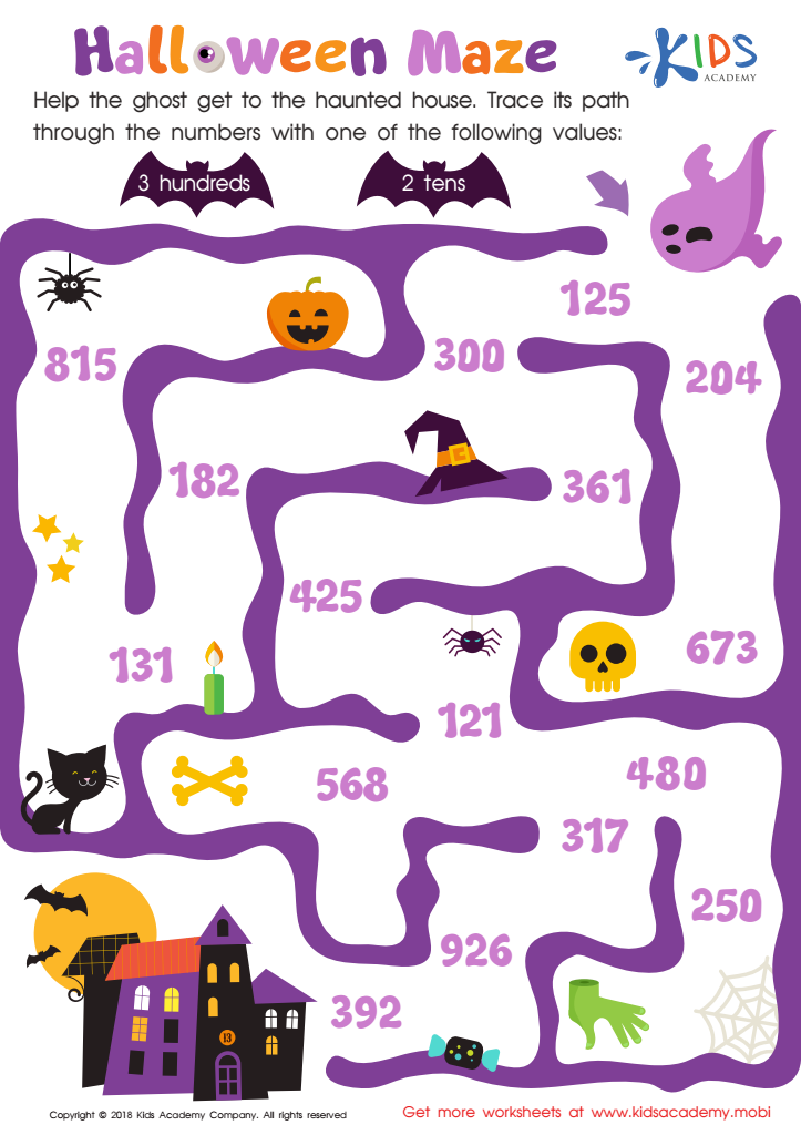Place Value: Halloween Maze Worksheet