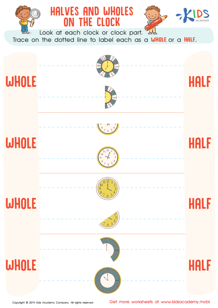 Halves and Wholes on the Clock Worksheet