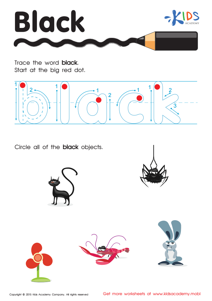 Handwriting PDF Worksheets | Tracing Color Words | Black