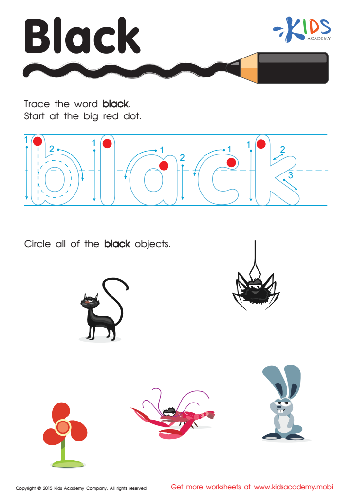 Black Tracing Color Words Printable Free Tracing Sheet PDF Worksheet