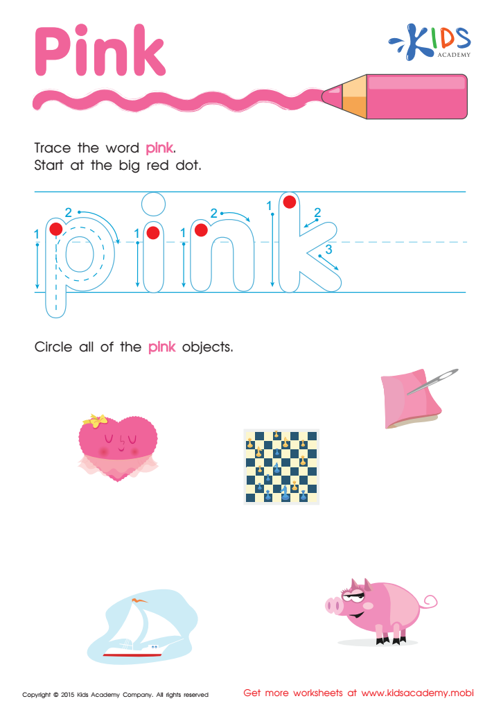 Handwriting PDF Worksheets | Tracing Color Words | Pink