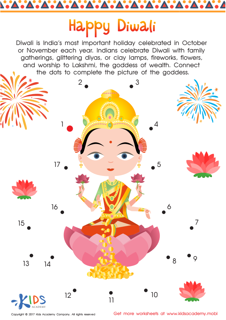 Diwali Dot to Dot Printable Worksheet