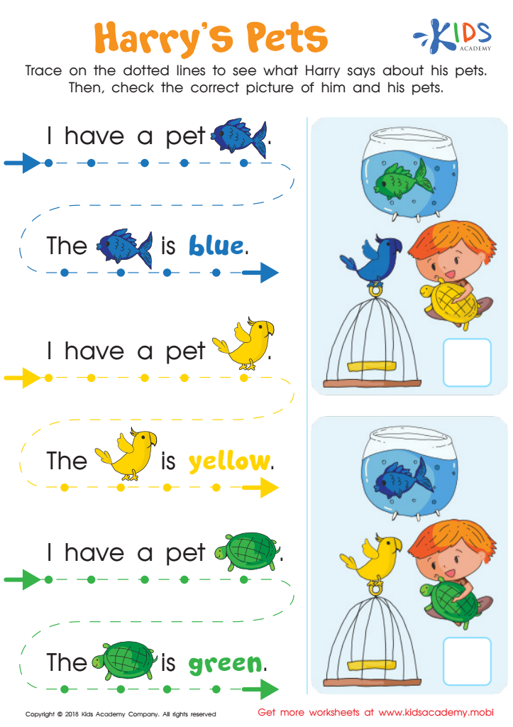 Harry's Pets Worksheet: Free Read from Left to Right Printable for Kids