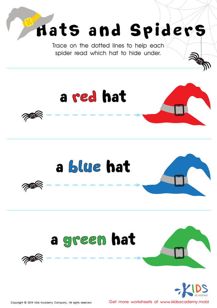 Read from Left to Right: Hats and Spiders Worksheet