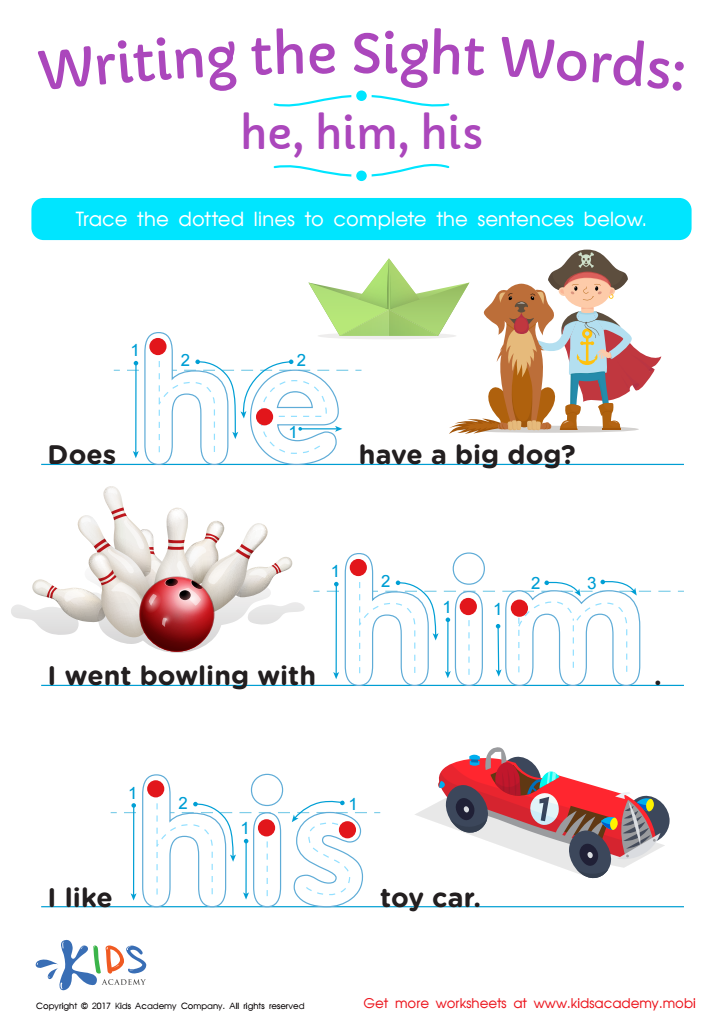 Sight Word Worksheet: He, Him, His