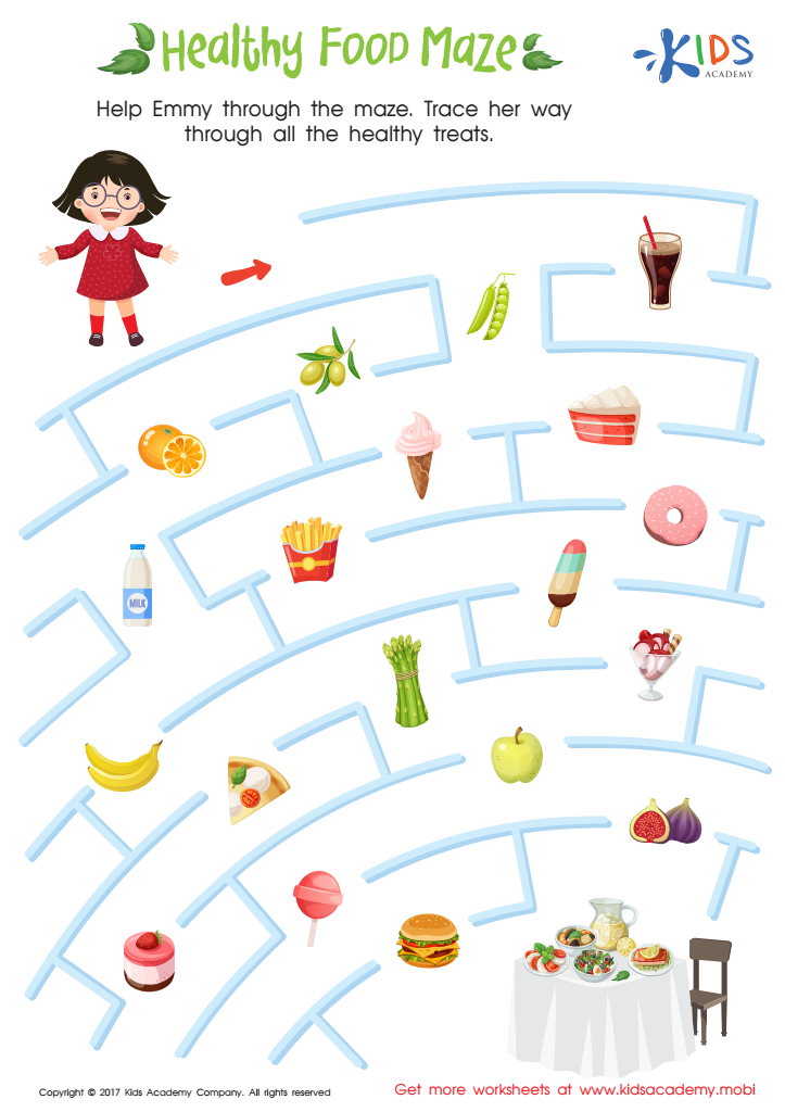 healthy food maze printable free printout for children