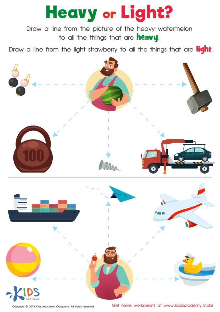 Heavy or Light? Learning Worksheet for kids
