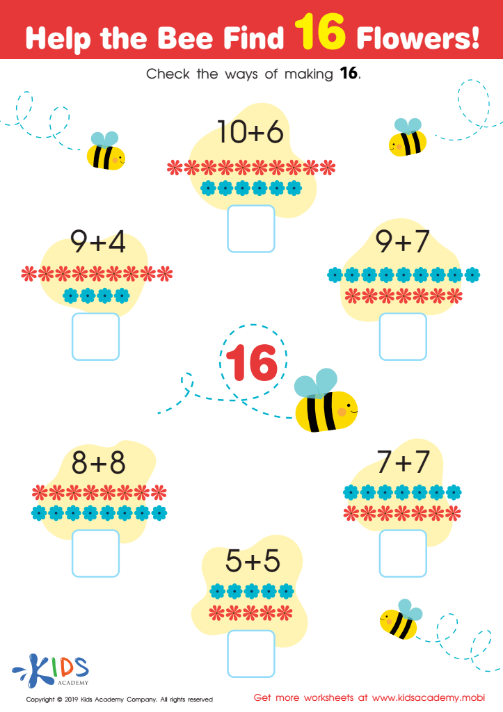 Help the Bee Find 16 Flowers Worksheet