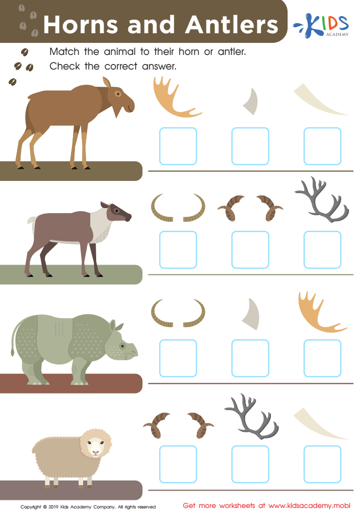 Horns and Antlers Worksheet for kids