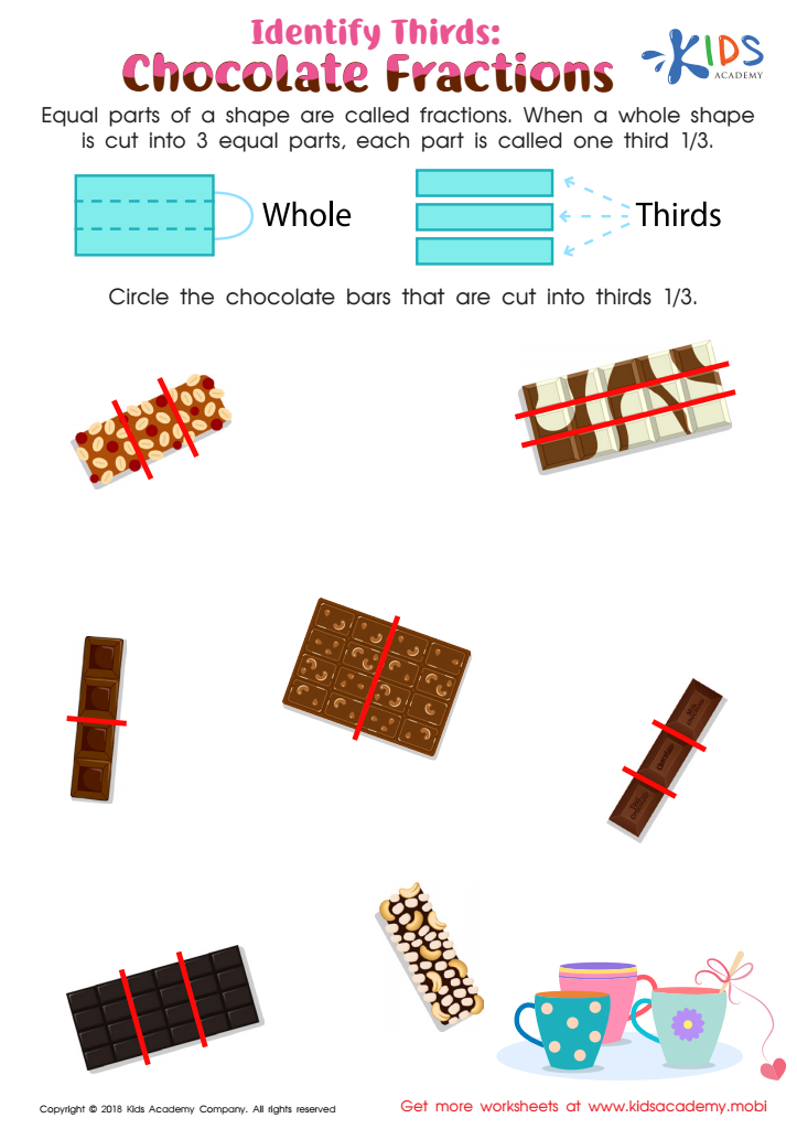 Identify Thirds: Chocolate Fractions Worksheet