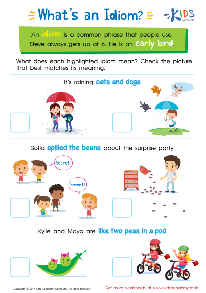 Idiom Worksheet for 3rd Grade