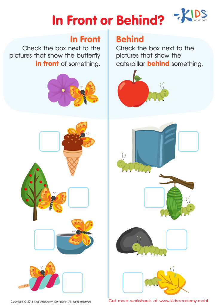 In Front or Behind Worksheet, Printable PDF for Kids