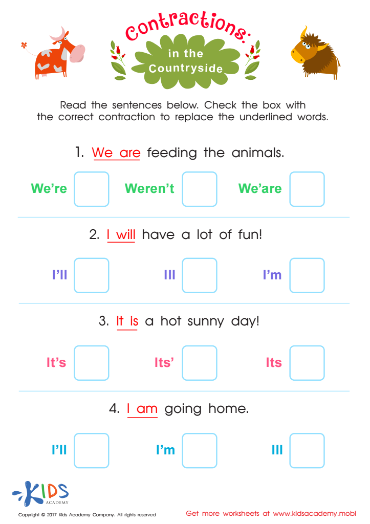 Contractions: In the Countryside Worksheet