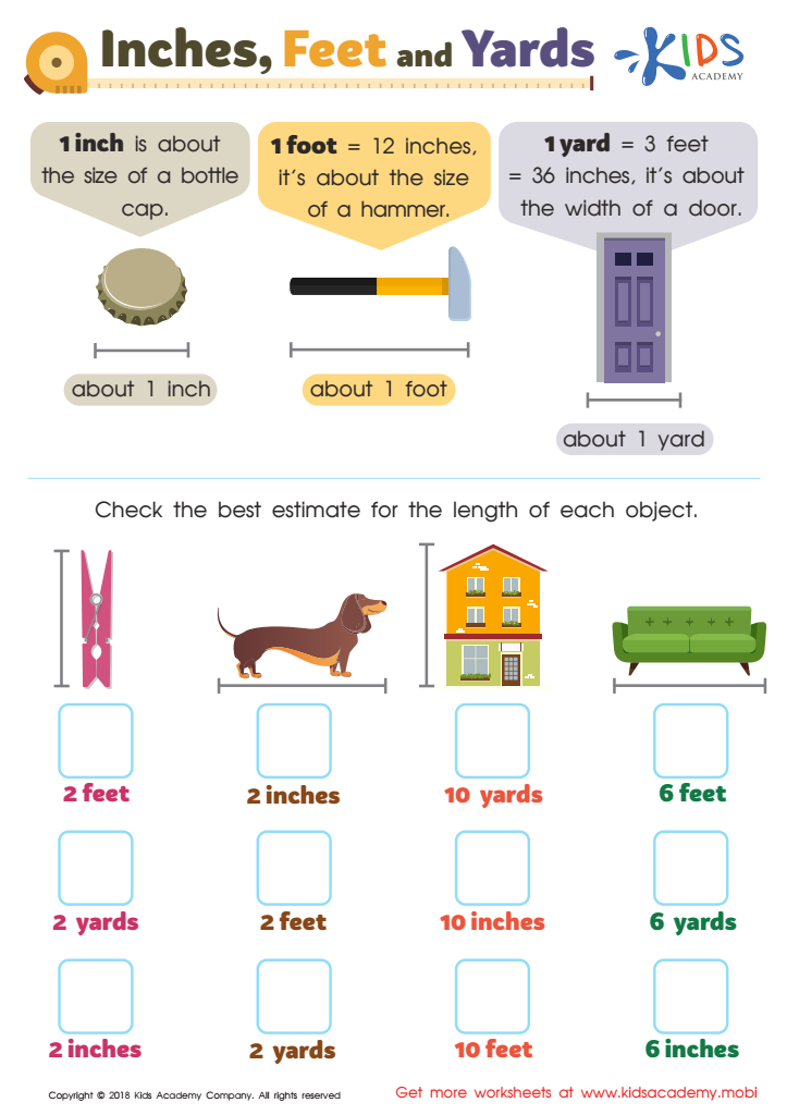 Inches Feet and Yards Worksheet Printable PDF for Kids