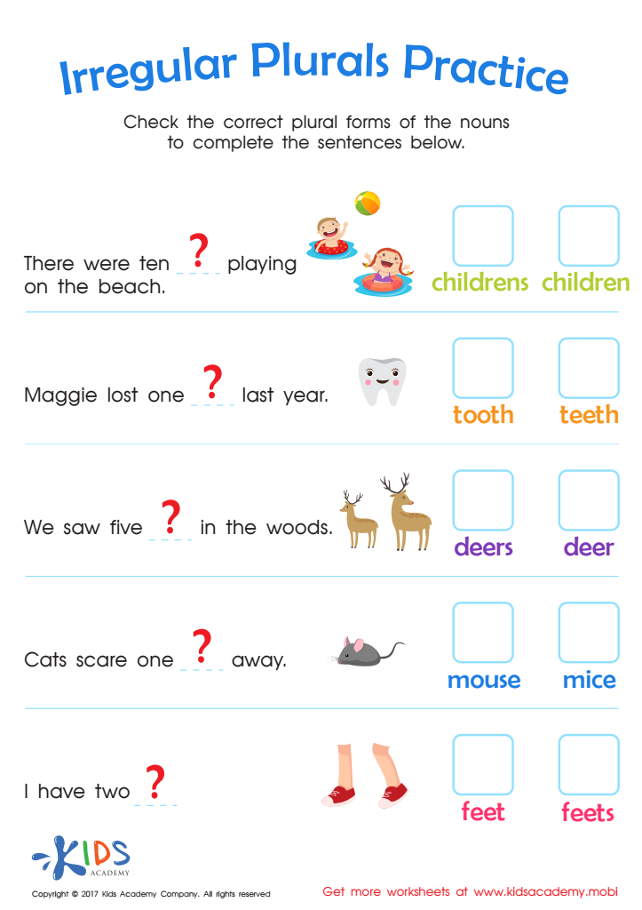Irregular Plural Nouns Worksheet Printable PDF For Kids