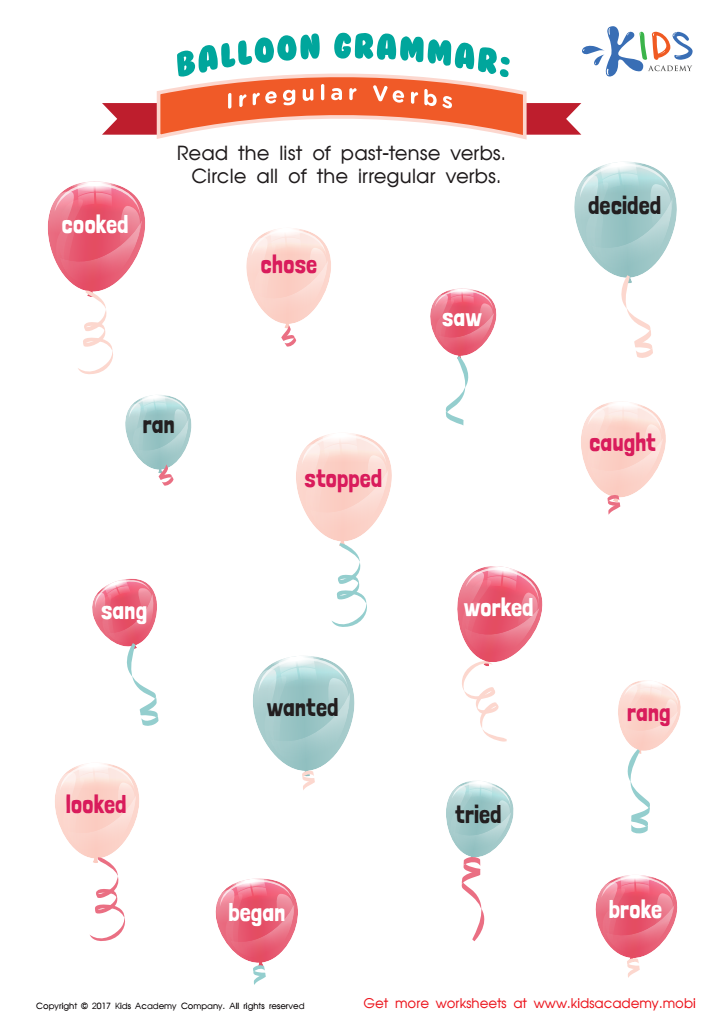 Irregular Verbs: Baloons Worksheet