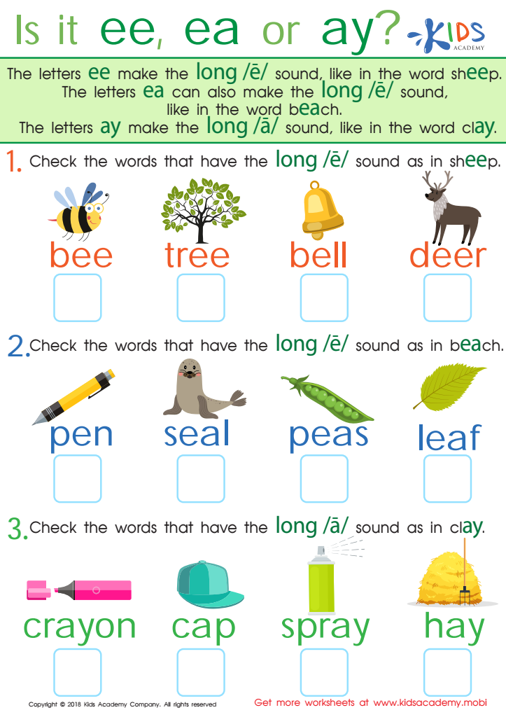 Is It EE, EA, or AY? Worksheet