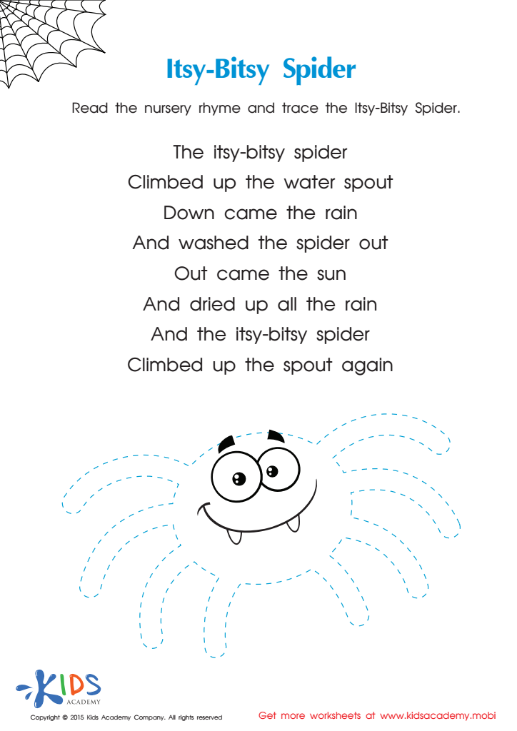 Itsy Bitsy Spider Nursery Rhyme PDF Worksheet: Free Printable PDF for Kids