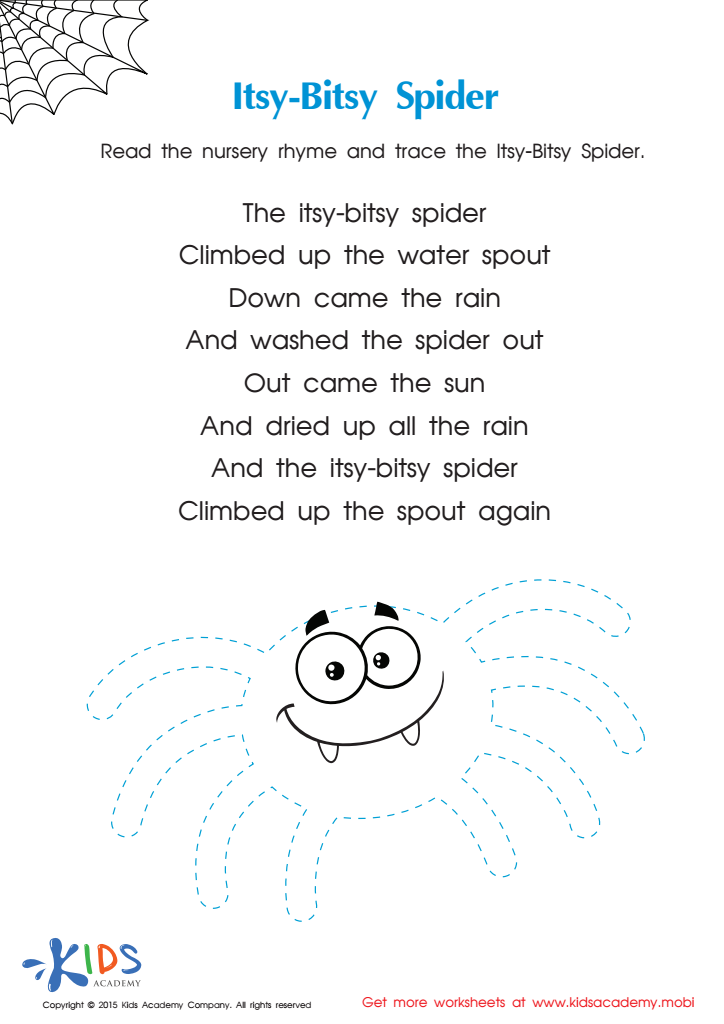 Itsy Bitsy Spider Nursery Rhyme PDF Worksheet Free Printable PDF for Kids