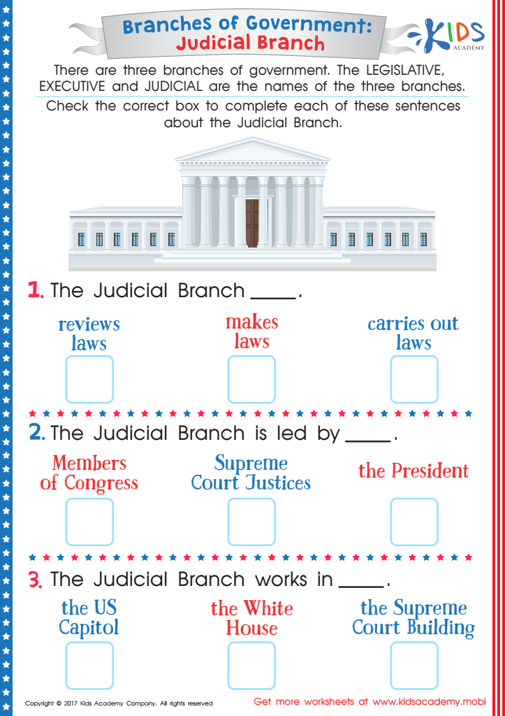 Braches of the Government: Judicial Branch Worksheet