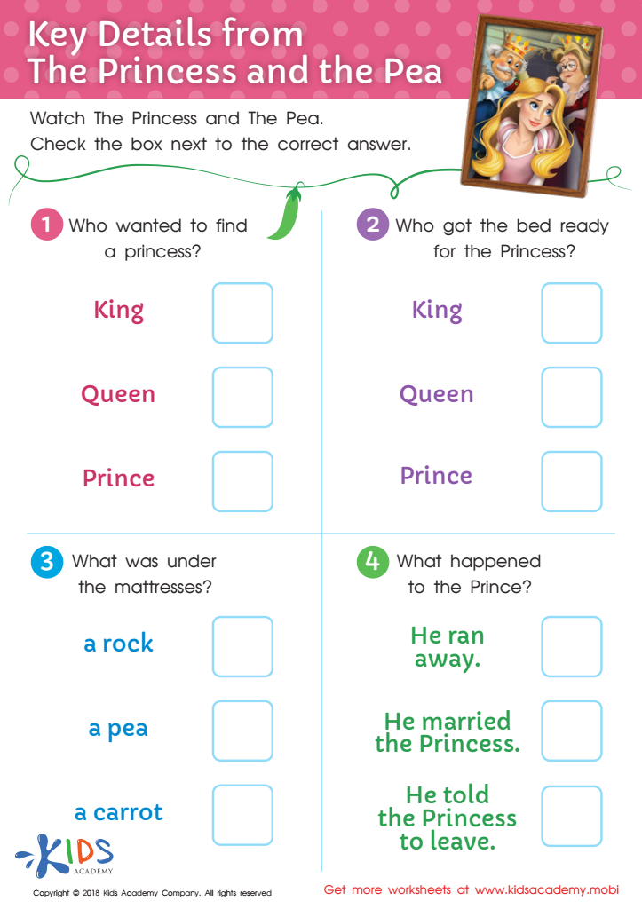 Key Details from the Princess and the Pea Worksheet