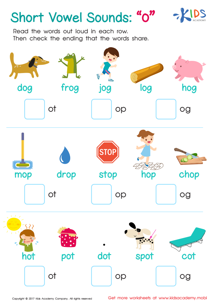Spelling worksheet: Short Vowel Sounds O