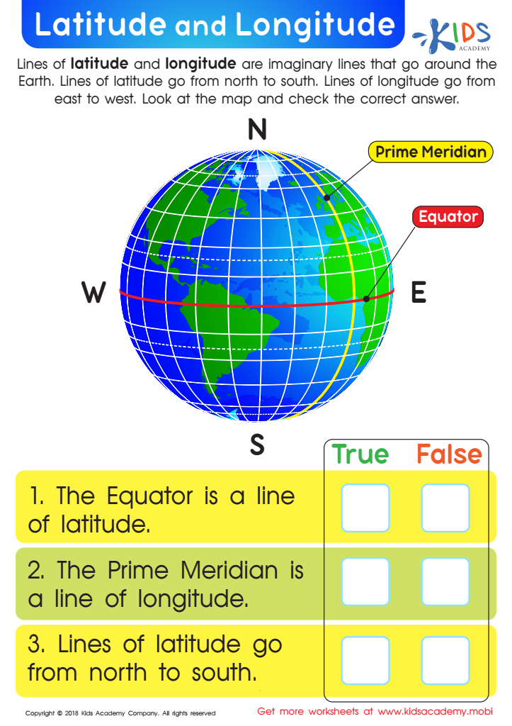 Latitude and Longitude Worksheet for kids
