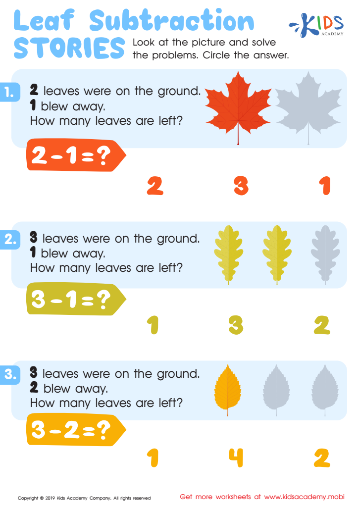 Leaf Subtraction Stories Worksheet