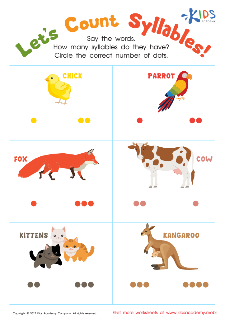 counting syllables worksheet kindergarten