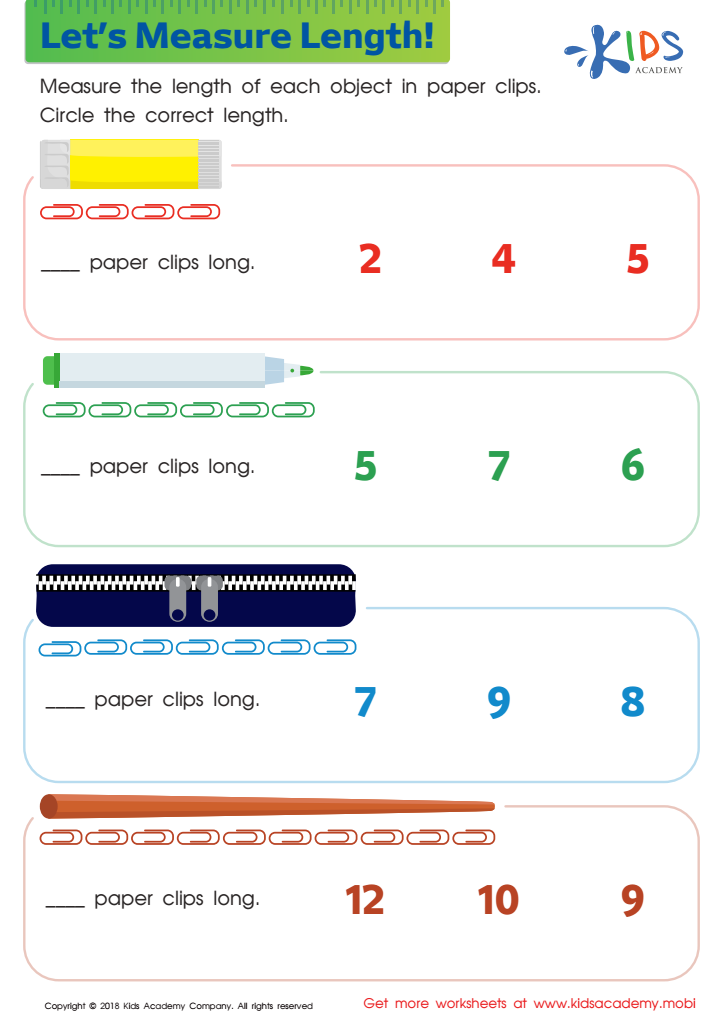 Lets Measure Length Worksheet: Free Printable PDF for Kids
