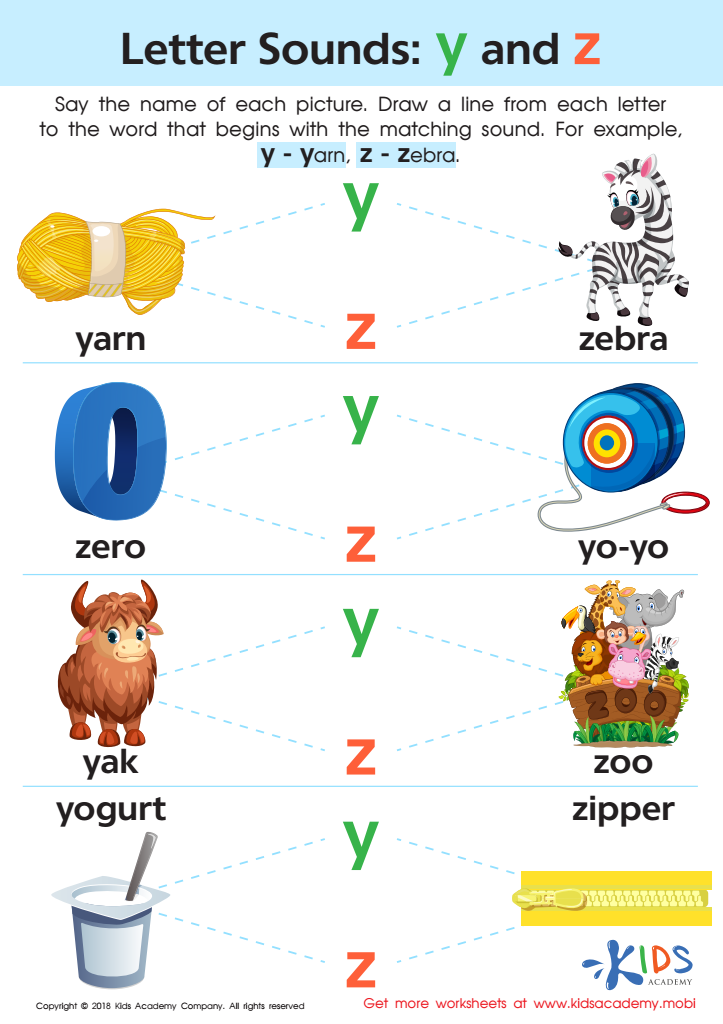 Letter Y and Z Sounds Worksheet