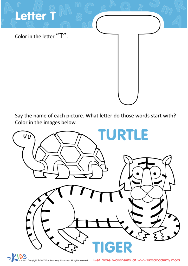 Letter T Worksheets Flash Cards Coloring Pages Color The Animal 